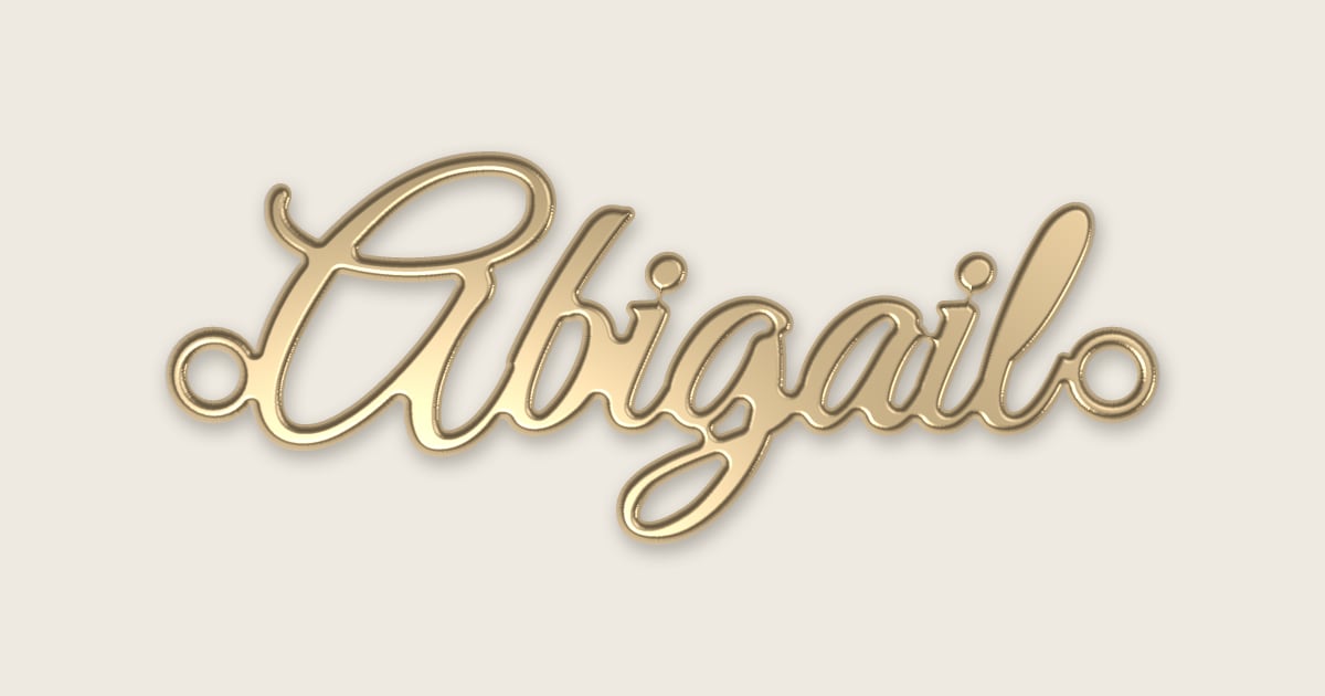 Abigail name necklace in 14k yellow gold, classic script lettering
