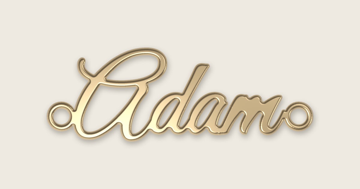 Adam name necklace in 14k yellow gold, classic script lettering