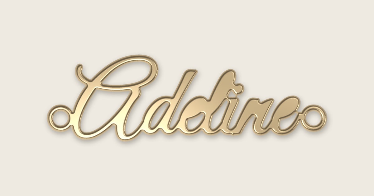 Adeline name necklace in 14k yellow gold, classic script lettering
