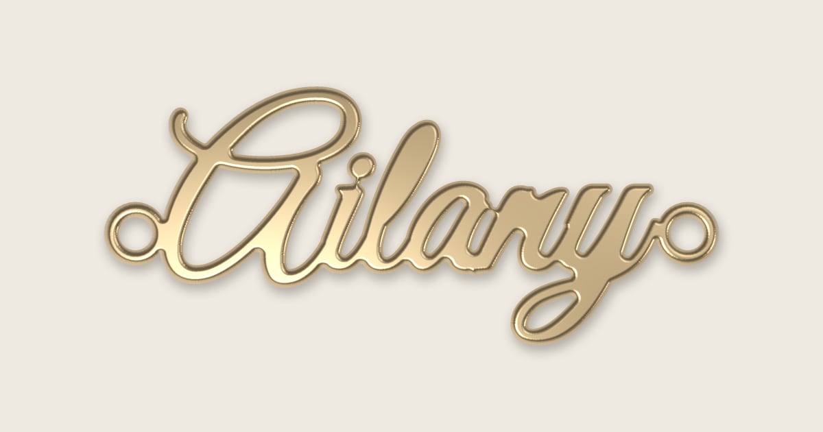 Ailany name necklace in 14k yellow gold, classic script lettering