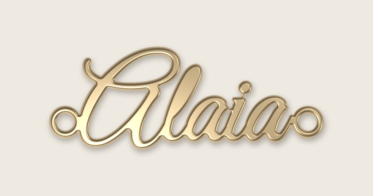 Alaia name necklace in 14k yellow gold, classic script lettering