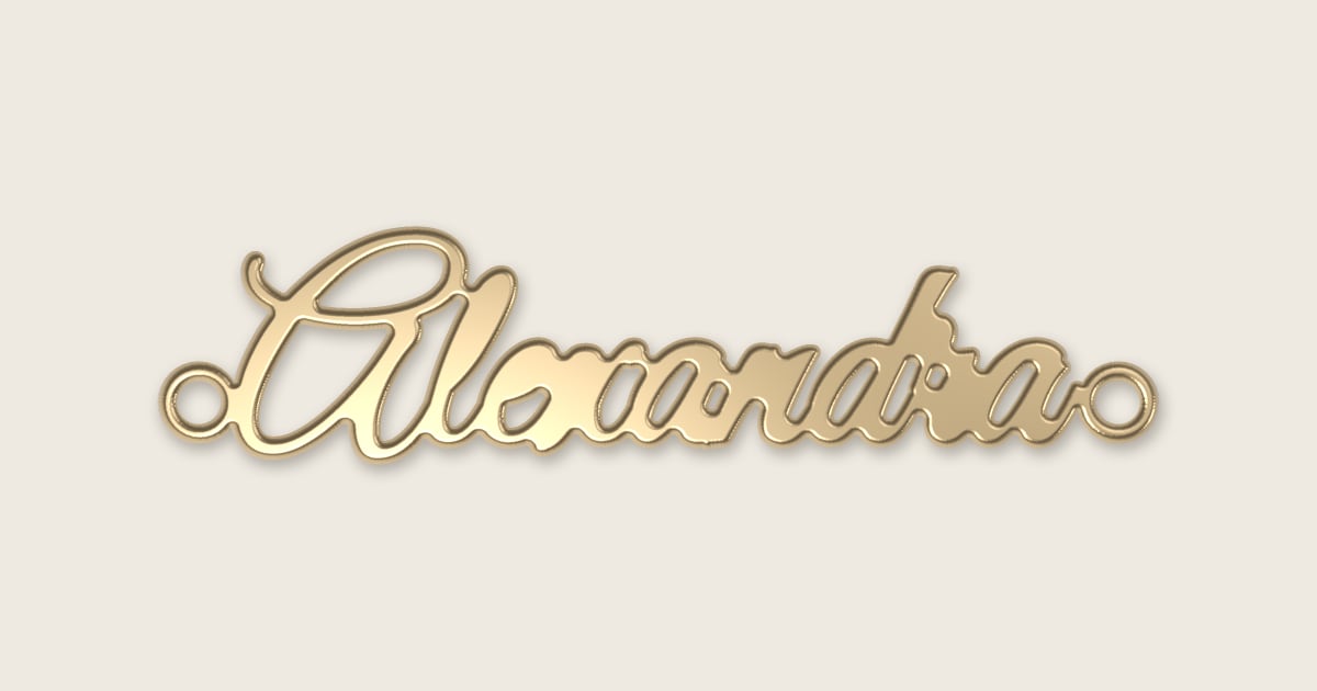 Alexandra name necklace in 14k yellow gold, classic script lettering