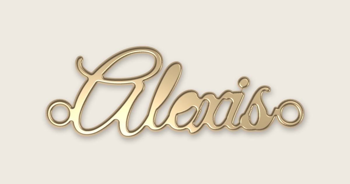 Alexis name necklace in 14k yellow gold, classic script lettering