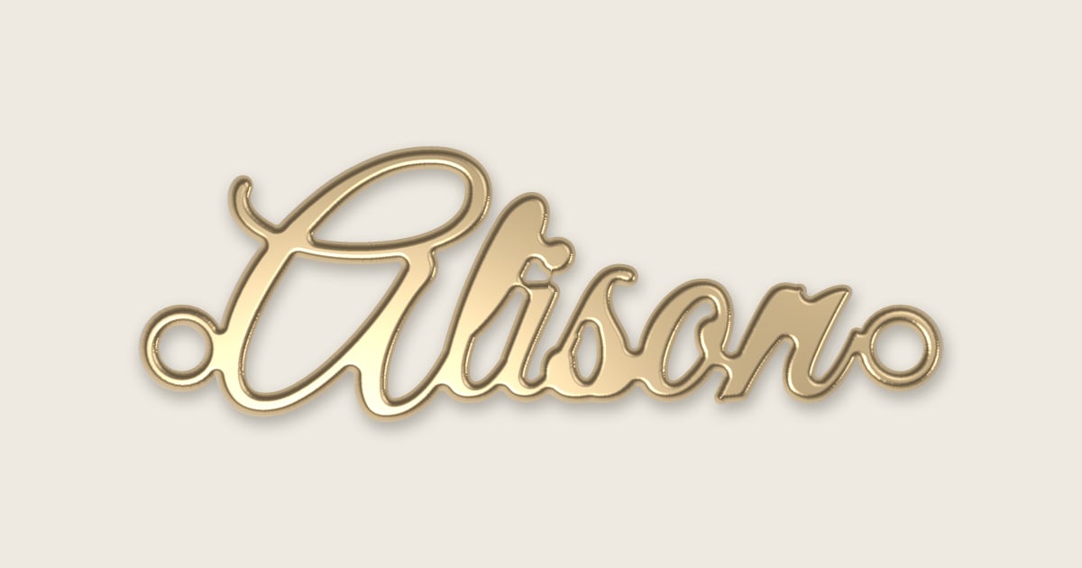 Alison name necklace in 14k yellow gold, classic script lettering
