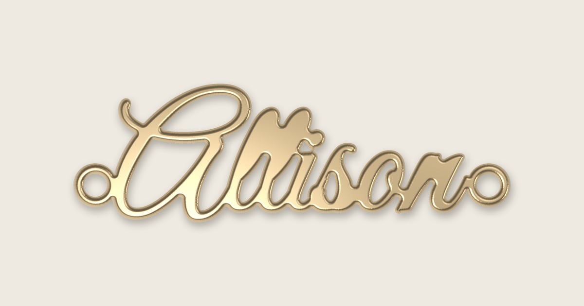Allison name necklace in 14k yellow gold, classic script lettering