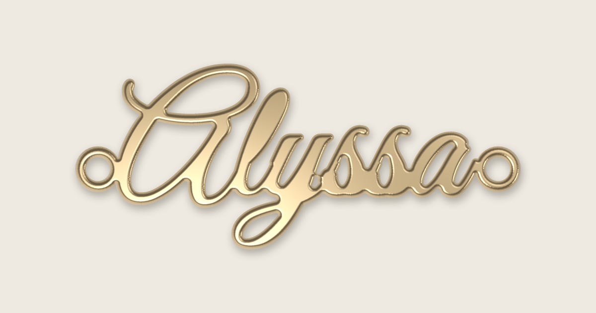 Alyssa name necklace in 14k yellow gold, classic script lettering