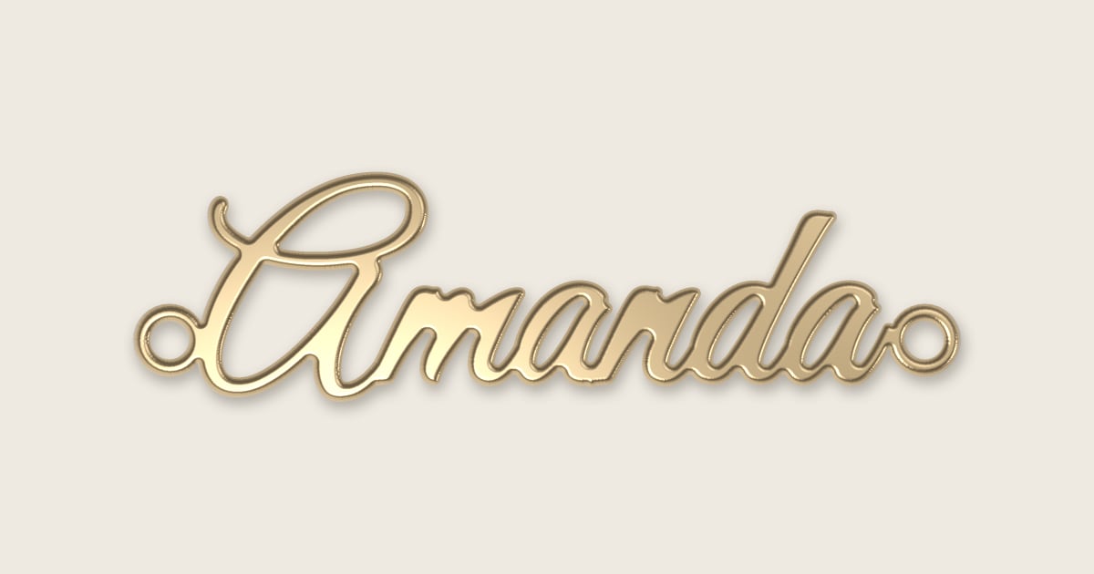 Amanda name necklace in 14k yellow gold, classic script lettering
