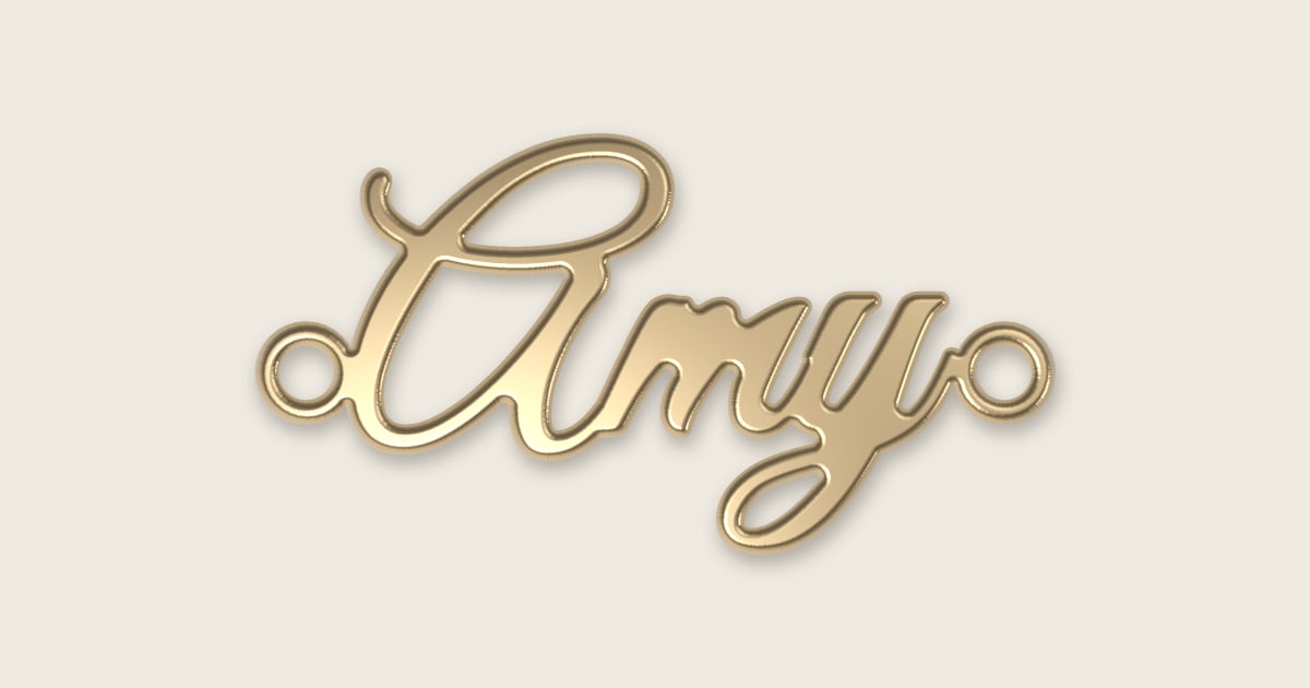 Amy name necklace in 14k yellow gold, classic script lettering