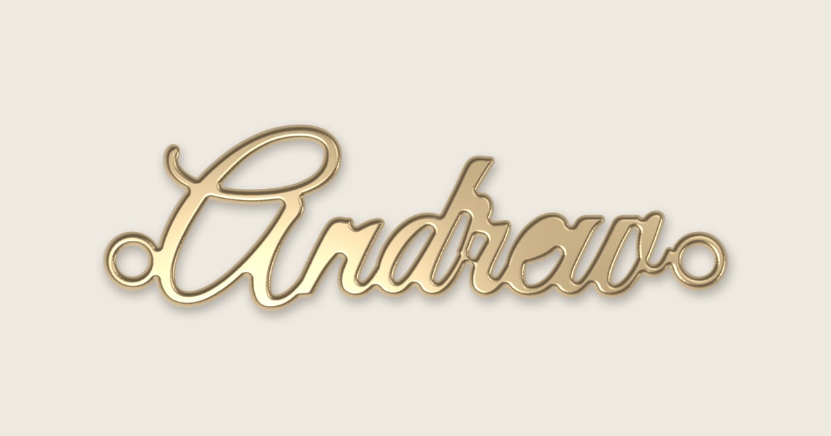 Andrew name necklace in 14k yellow gold, classic script lettering