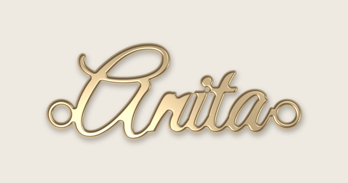 Anita name necklace in 14k yellow gold, classic script lettering