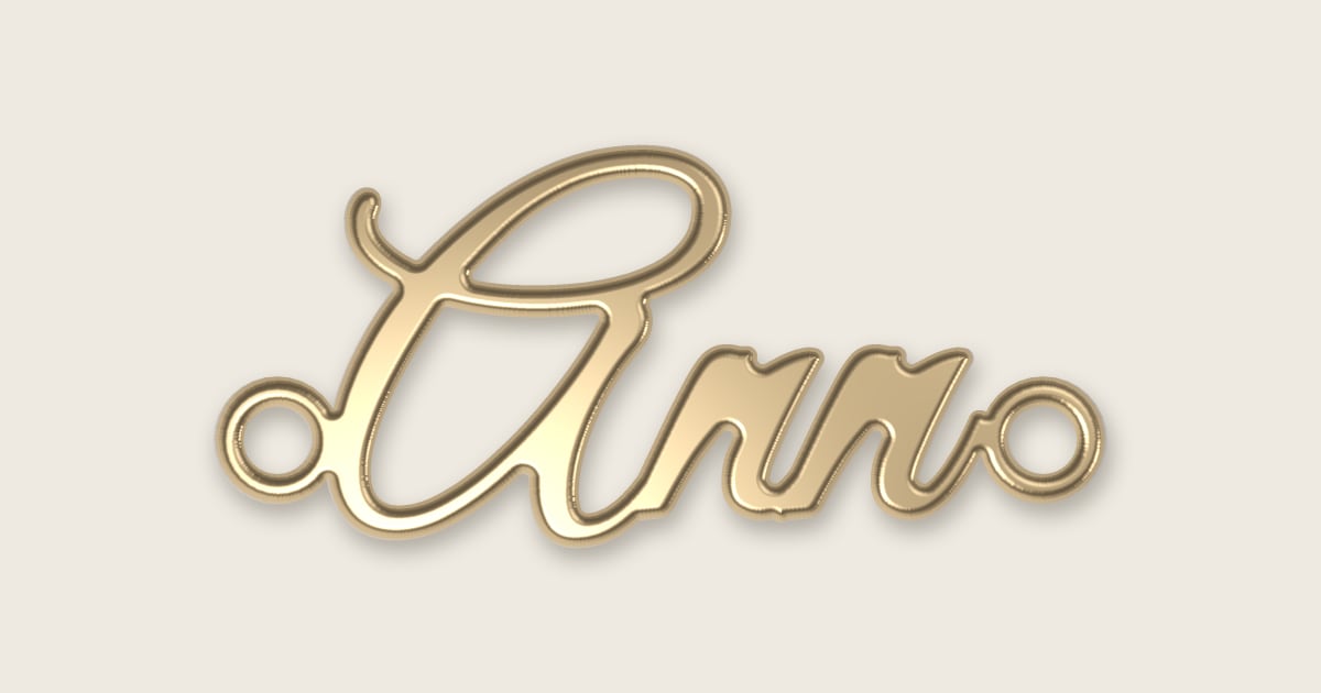 Ann name necklace in 14k yellow gold, classic script lettering
