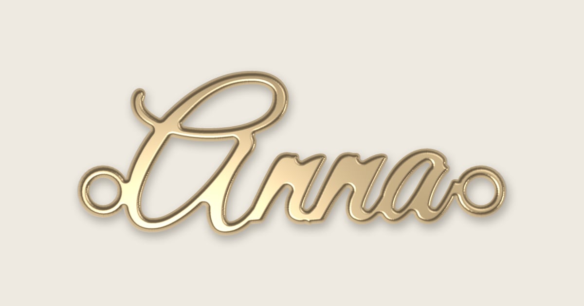 Anna name necklace in 14k yellow gold, classic script lettering