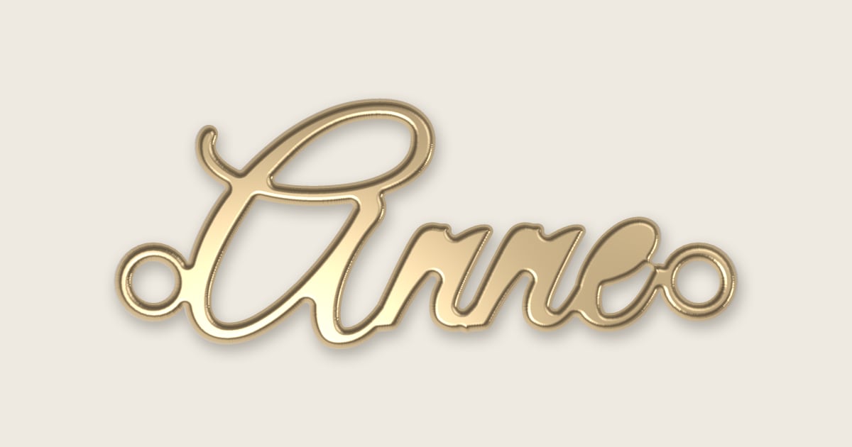 Anne name necklace in 14k yellow gold, classic script lettering