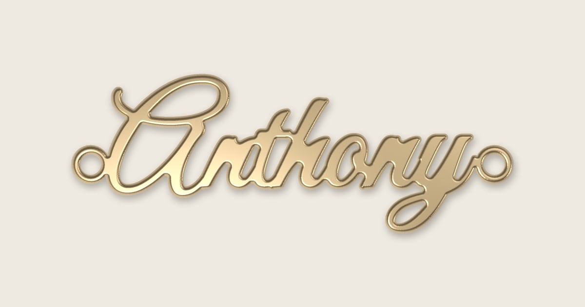 Anthony name necklace in 14k yellow gold, classic script lettering