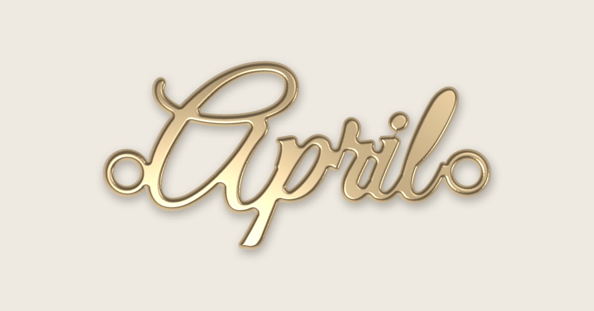 April name necklace in 14k yellow gold, classic script lettering