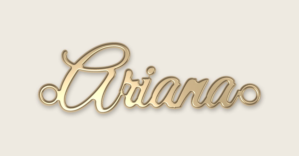 Ariana name necklace in 14k yellow gold, classic script lettering
