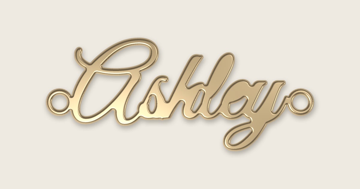 Ashley name necklace in 14k yellow gold, classic script lettering