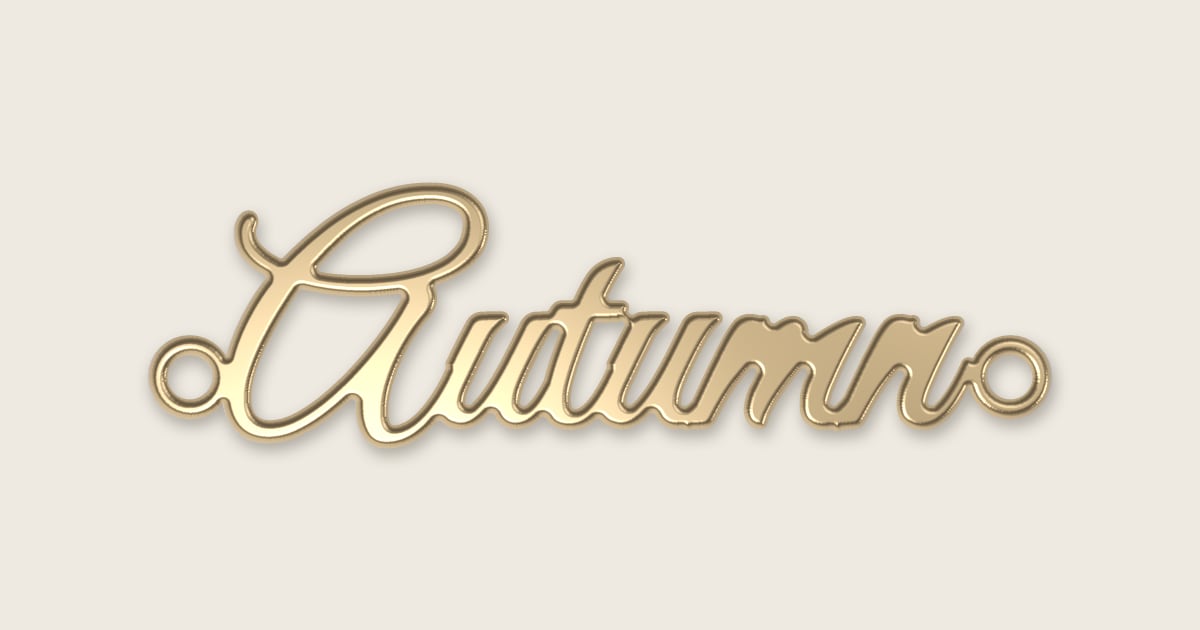 Autumn name necklace in 14k yellow gold, classic script lettering