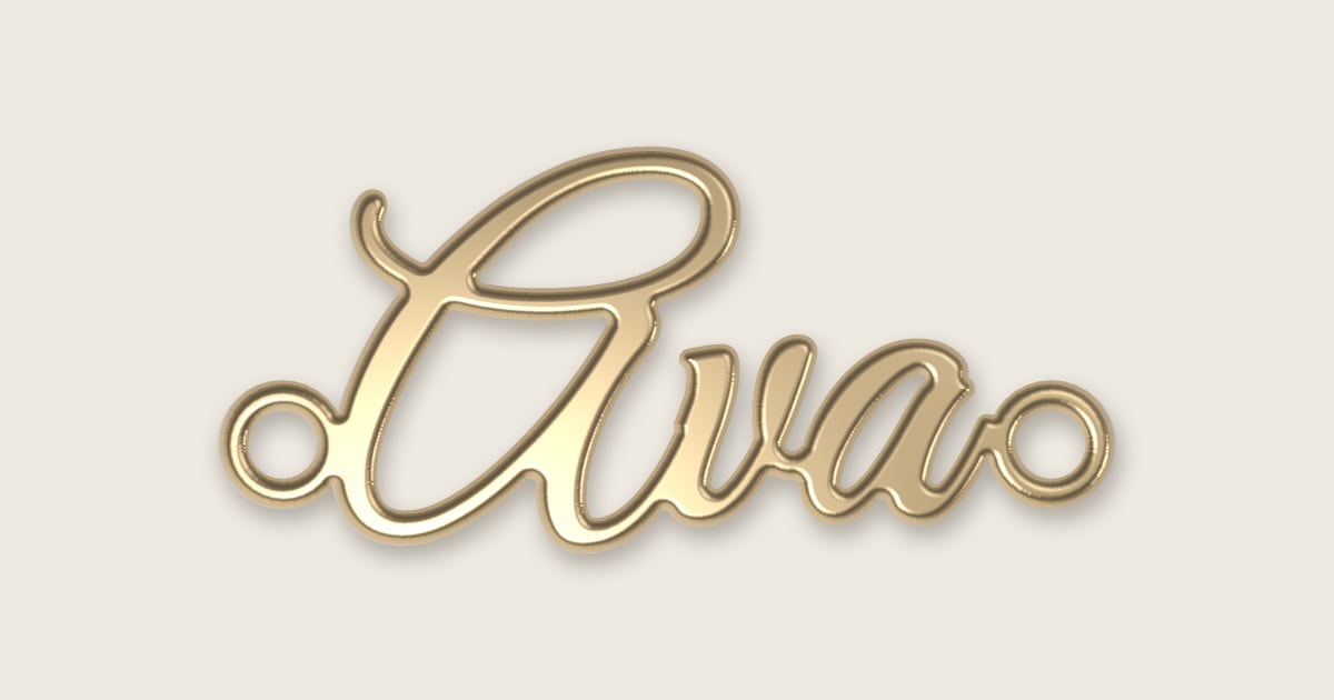 Ava name necklace in 14k yellow gold, classic script lettering