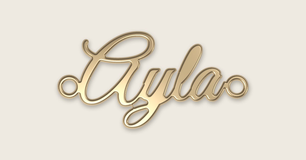Ayla name necklace in 14k yellow gold, classic script lettering