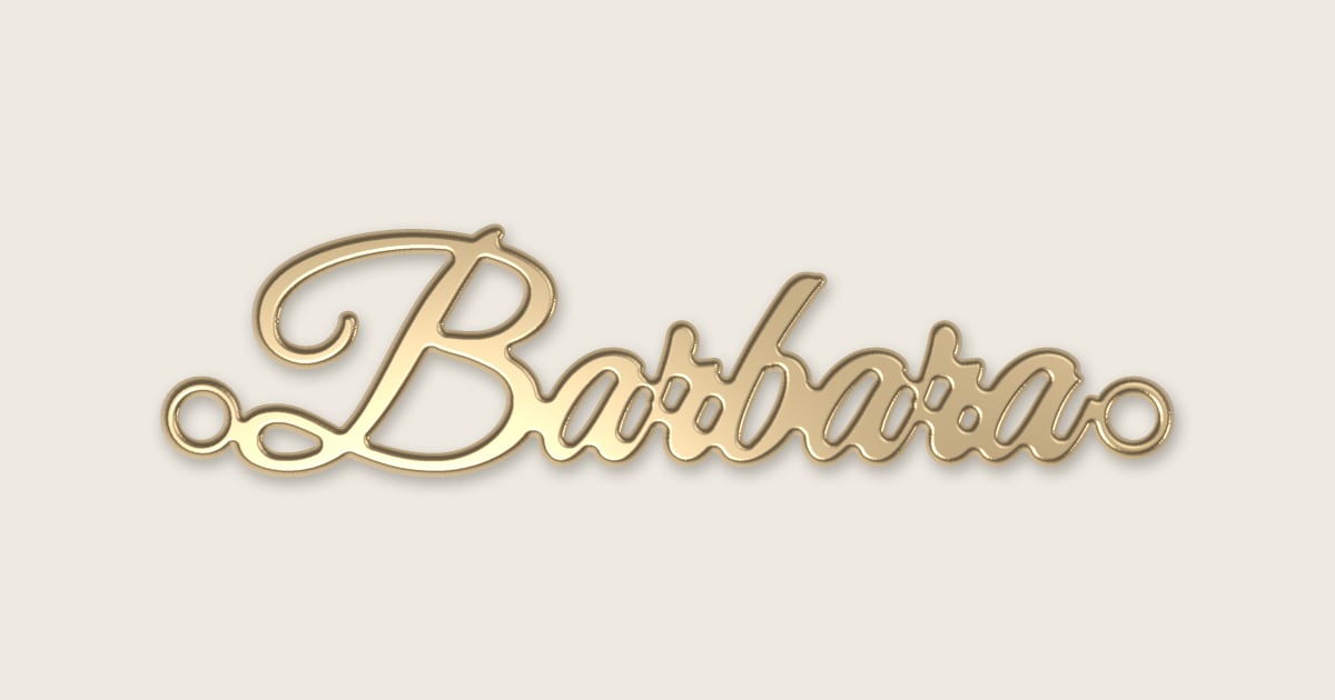 Barbara name necklace in 14k yellow gold, classic script lettering