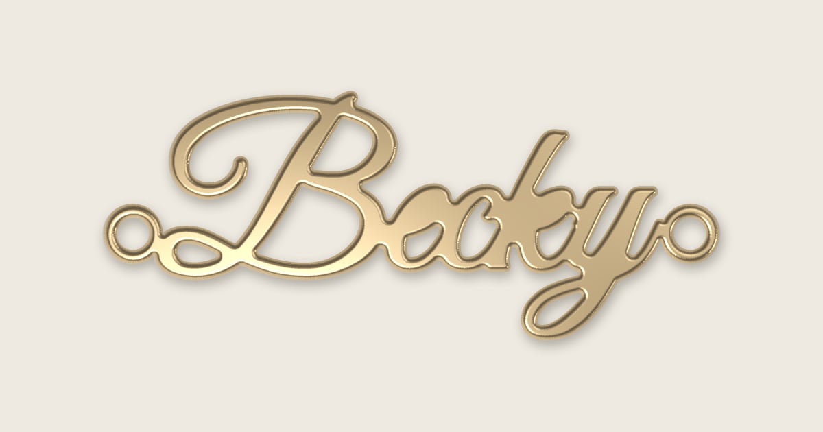 Becky name necklace in 14k yellow gold, classic script lettering