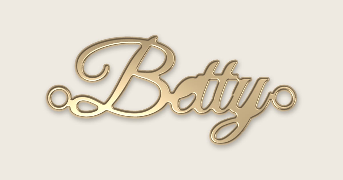 Betty name necklace in 14k yellow gold, classic script lettering