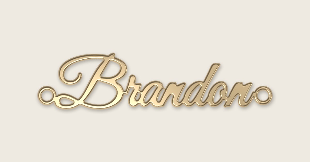 Brandon name necklace in 14k yellow gold, classic script lettering