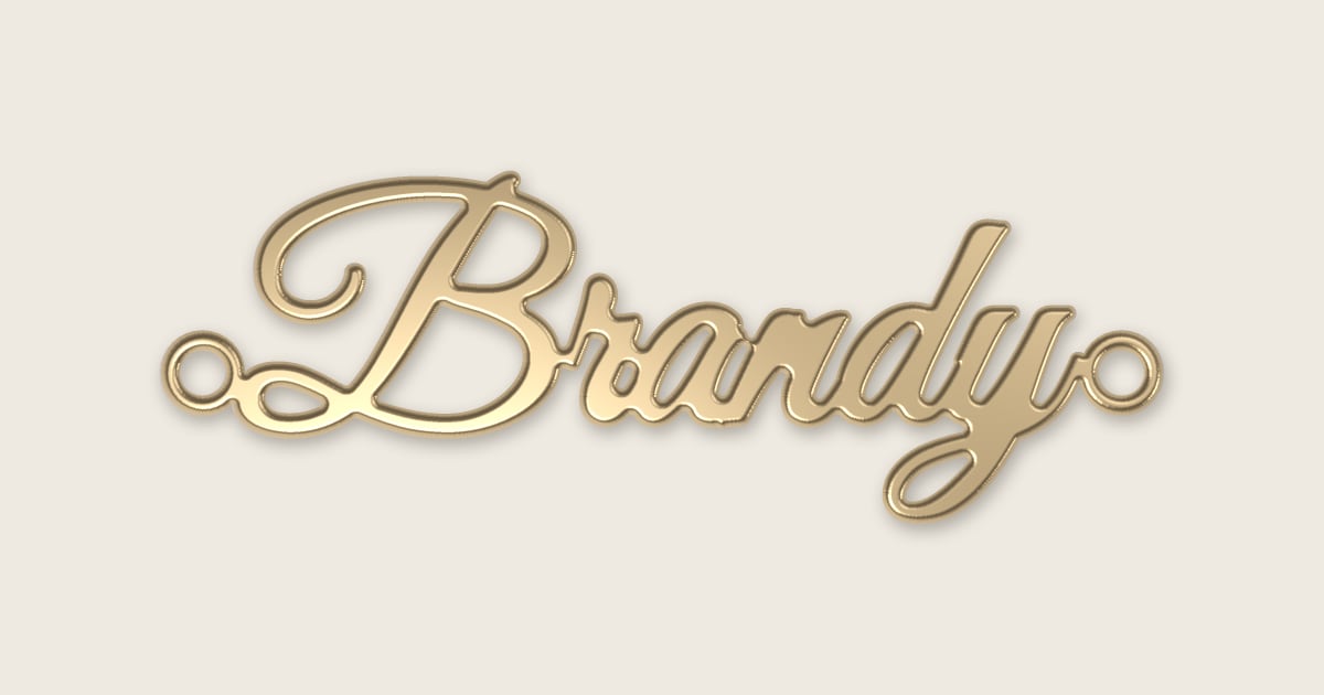 Brandy name necklace in 14k yellow gold, classic script lettering