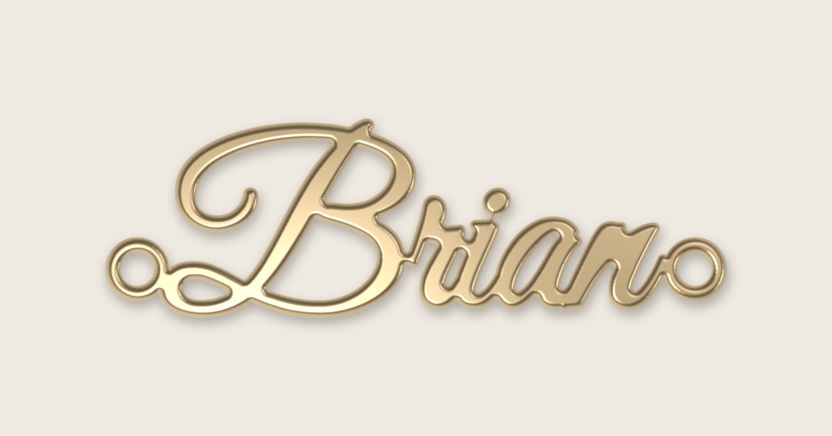 Brian name necklace in 14k yellow gold, classic script lettering