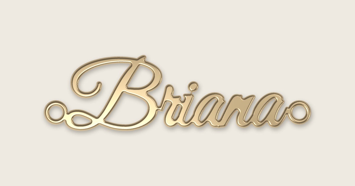 Briana name necklace in 14k yellow gold, classic script lettering