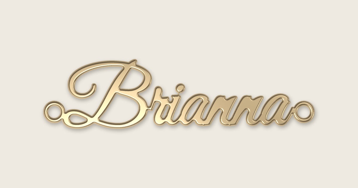 Brianna name necklace in 14k yellow gold, classic script lettering
