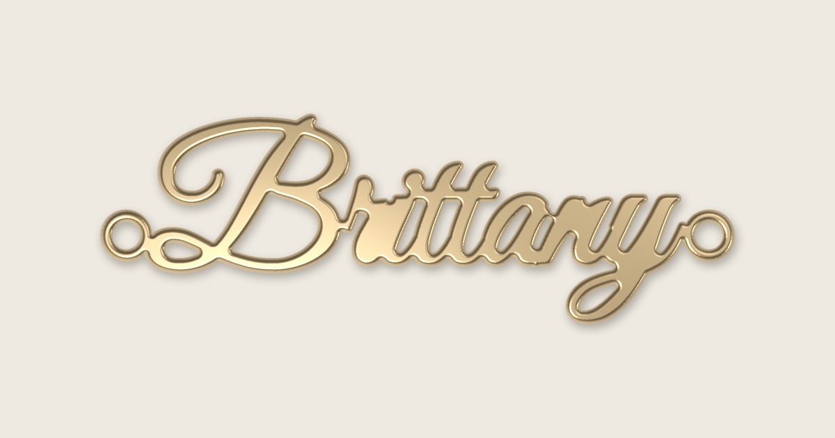 Brittany name necklace in 14k yellow gold, classic script lettering