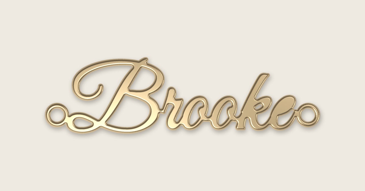 Brooke name necklace in 14k yellow gold, classic script lettering