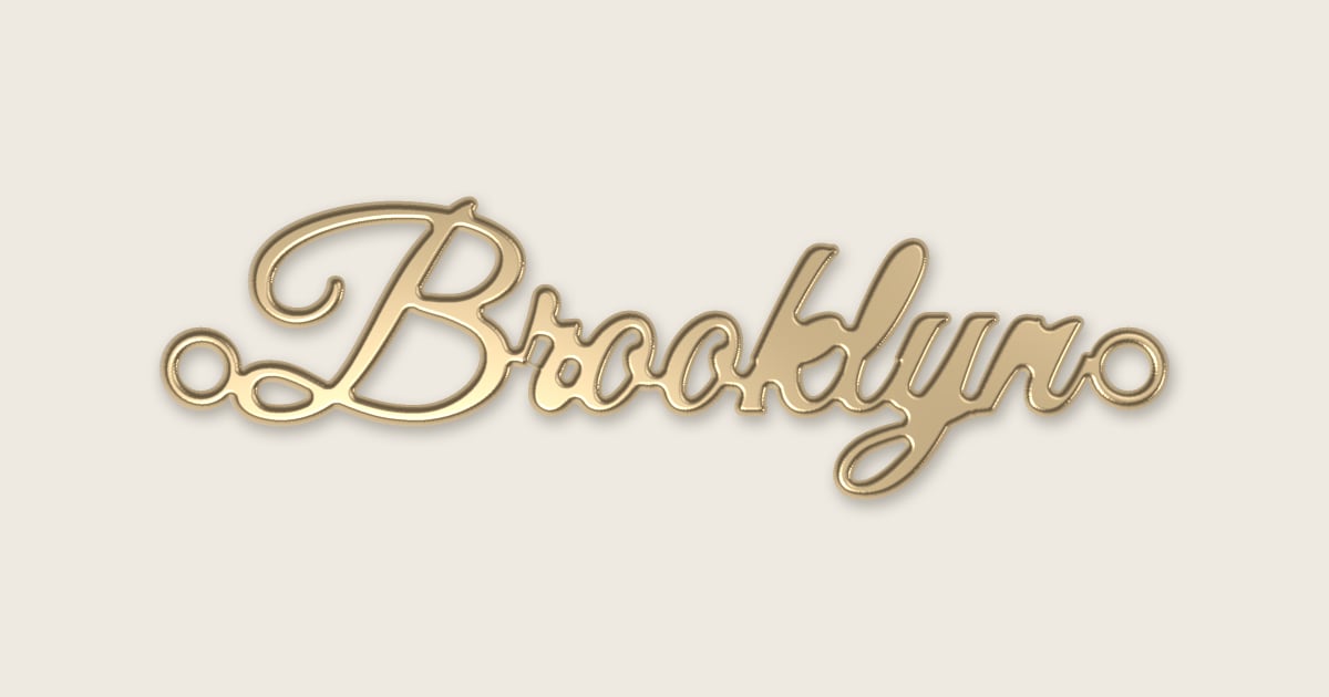 Brooklyn name necklace in 14k yellow gold, classic script lettering