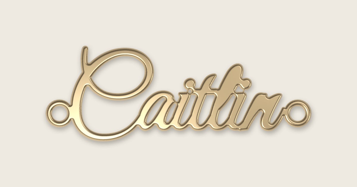 Caitlin name necklace in 14k yellow gold, classic script lettering