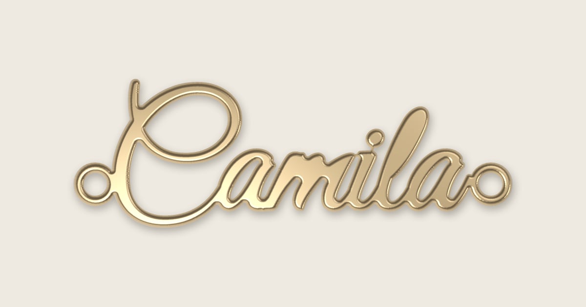 Camila name necklace in 14k yellow gold, classic script lettering