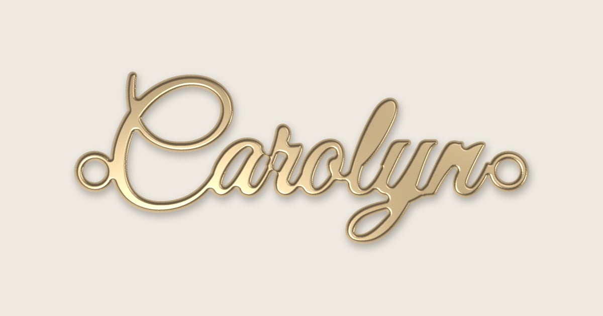 Carolyn name necklace in 14k yellow gold, classic script lettering