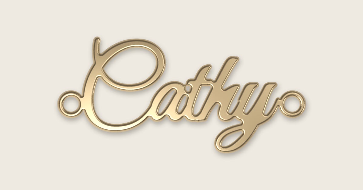 Cathy name necklace in 14k yellow gold, classic script lettering