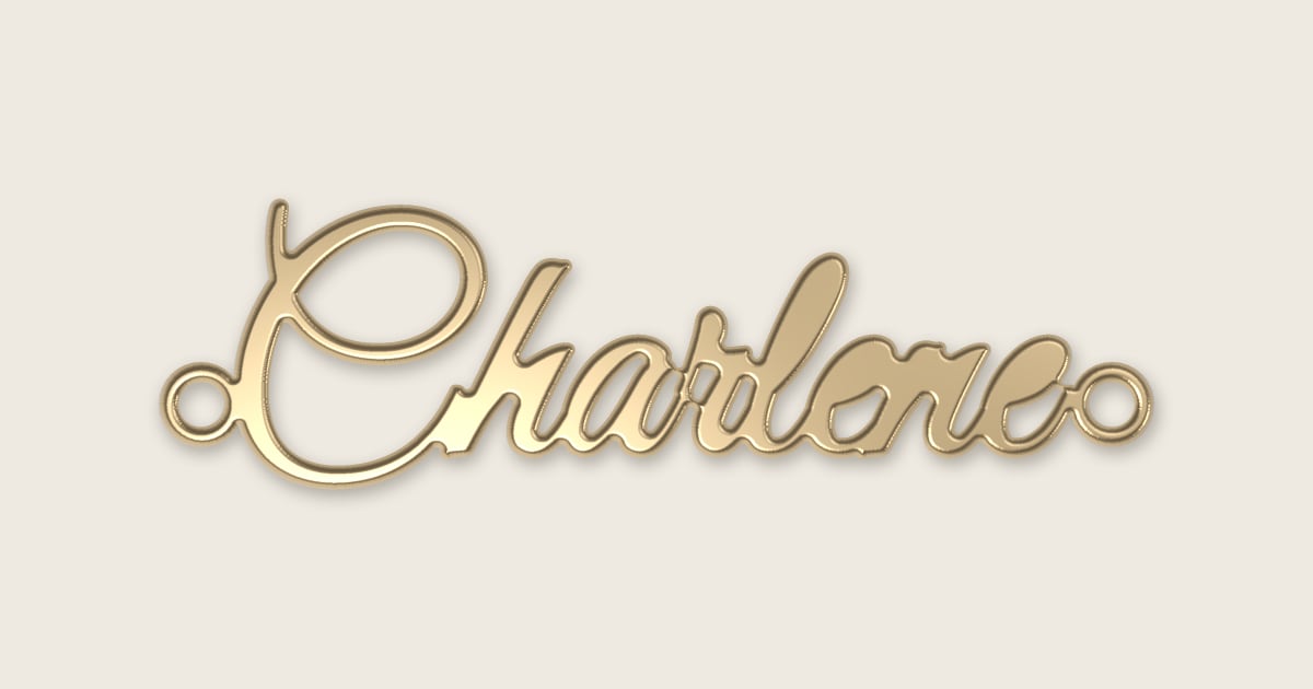 Charlene name necklace in 14k yellow gold, classic script lettering