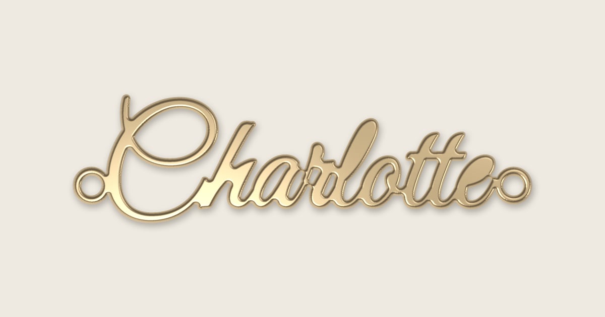 Charlotte name necklace in 14k yellow gold, classic script lettering