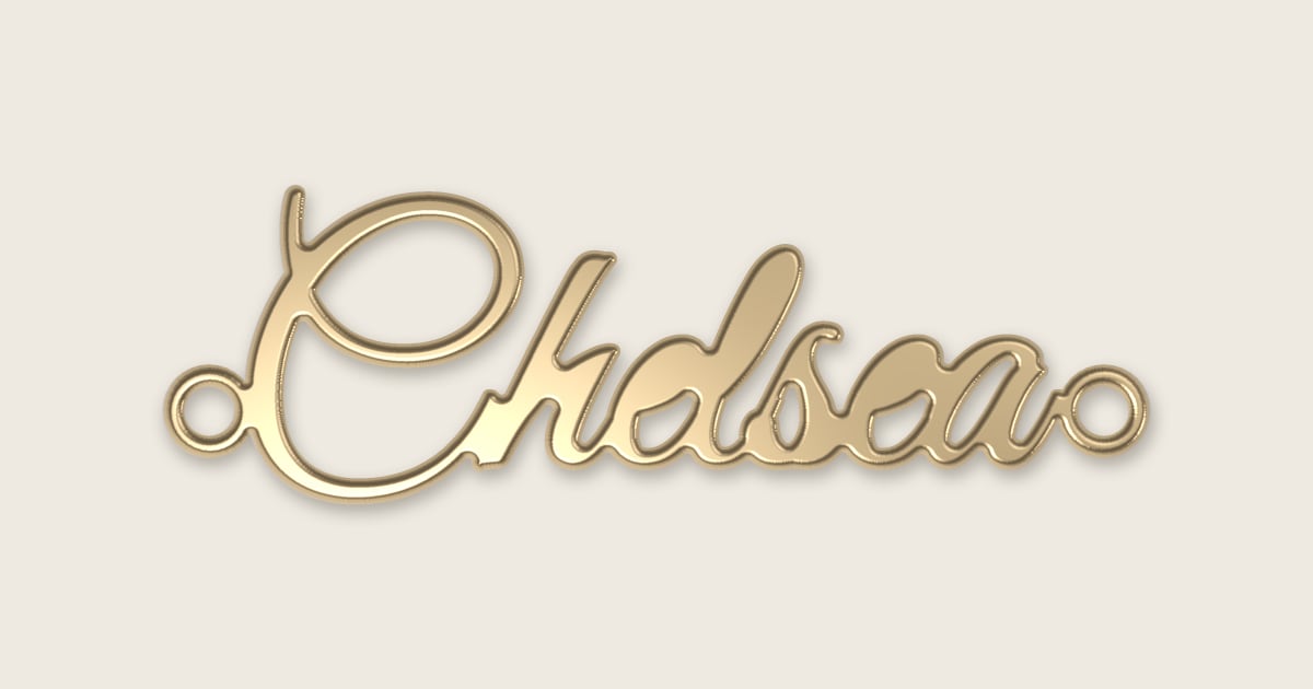 Chelsea name necklace in 14k yellow gold, classic script lettering