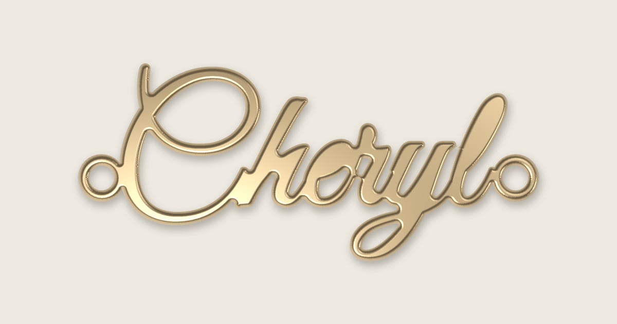 Cheryl name necklace in 14k yellow gold, classic script lettering