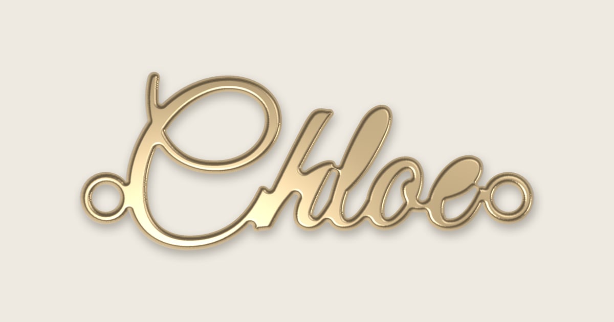 Chloe name necklace in 14k yellow gold, classic script lettering
