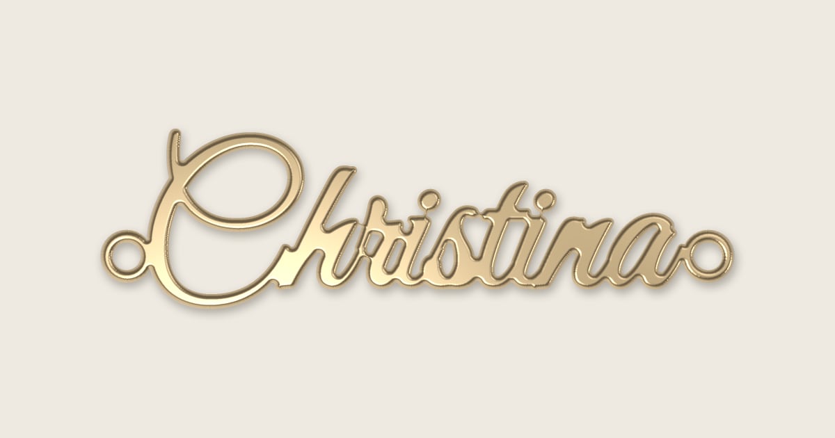 Christina name necklace in 14k yellow gold, classic script lettering