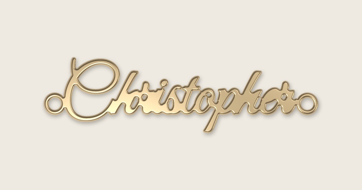 Christopher name necklace in 14k yellow gold, classic script lettering