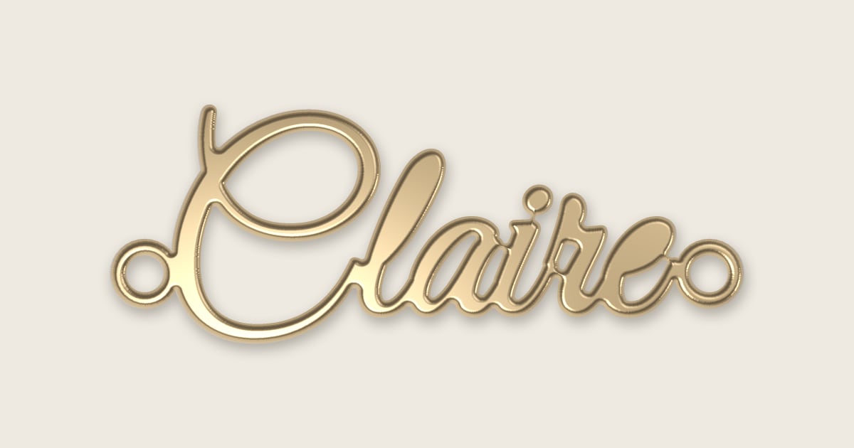 Claire name necklace in 14k yellow gold, classic script lettering
