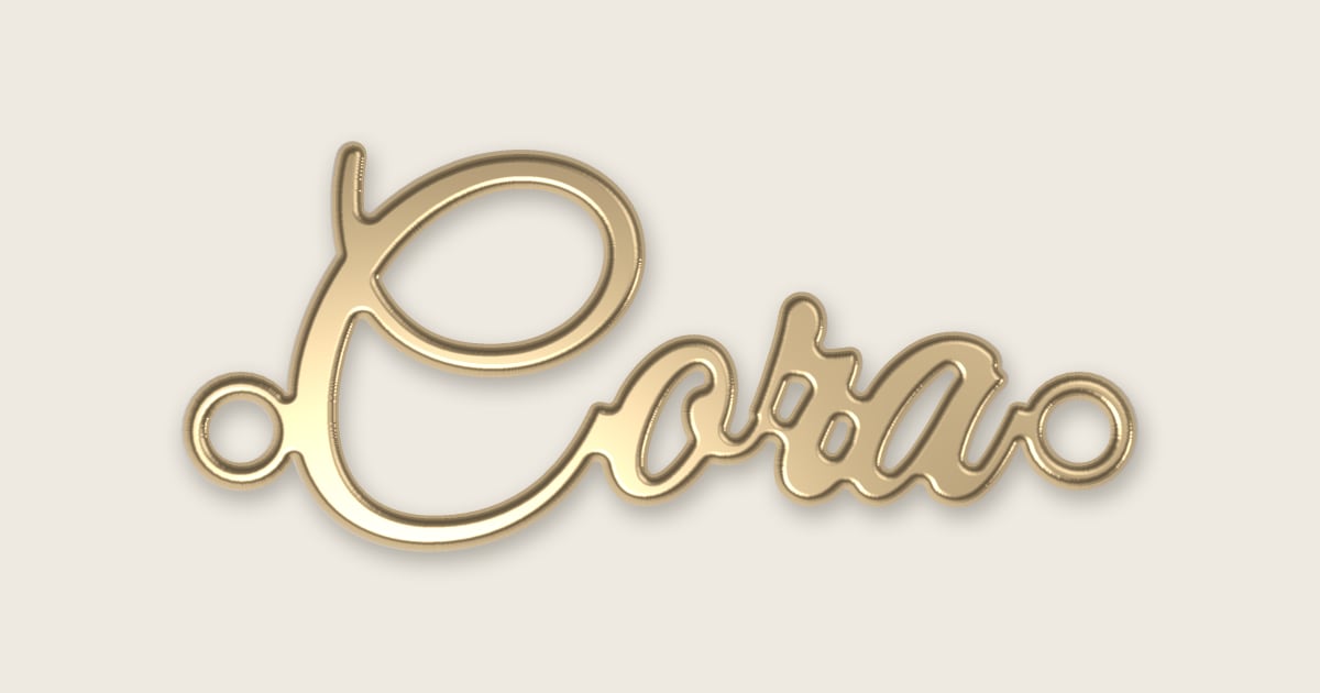 Cora name necklace in 14k yellow gold, classic script lettering