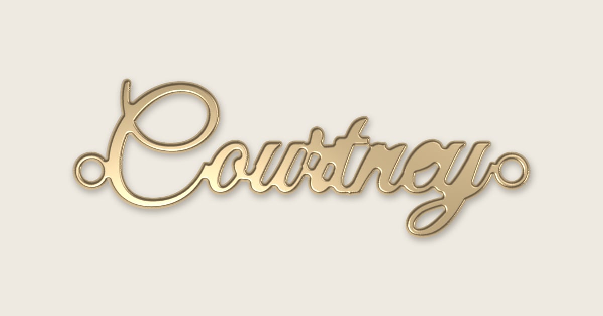 Courtney name necklace in 14k yellow gold, classic script lettering
