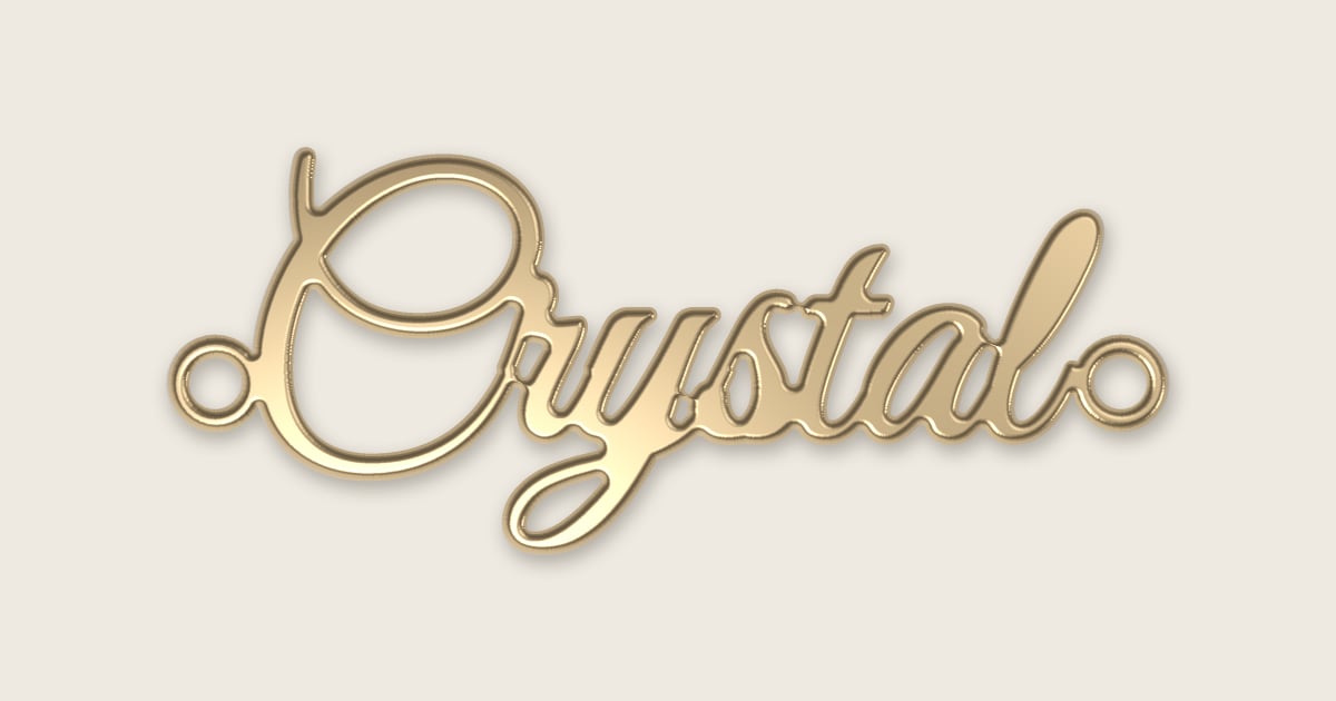 Crystal name necklace in 14k yellow gold, classic script lettering